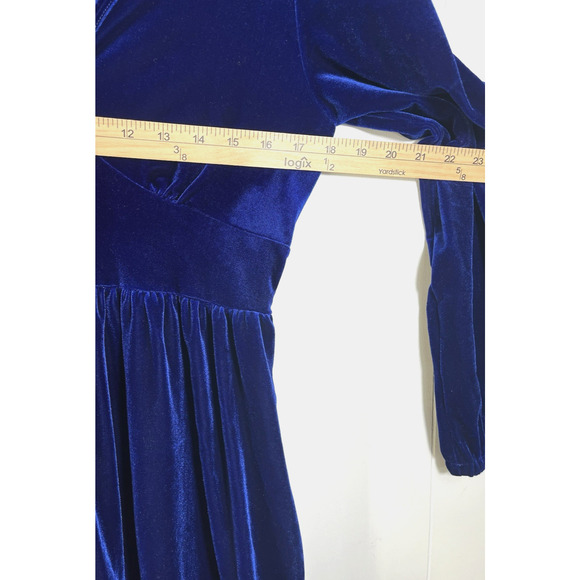 Halara Everyday Deep V-Neck Long Sleeve Velvet Mini Chill Dress Size M Blue New - Picture 3 of 10